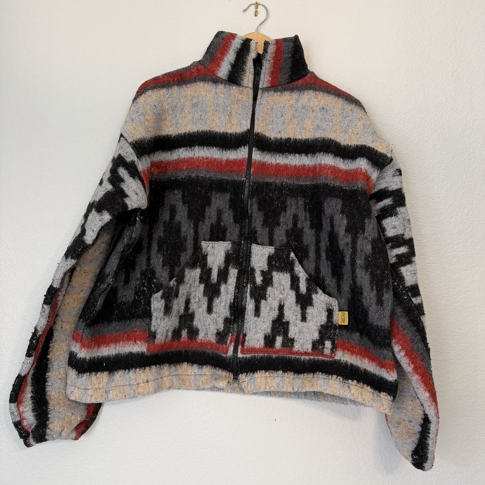 Vintage Molina Mexican Blanket Jacket Mens Large Southwestern Aztec Full Zip